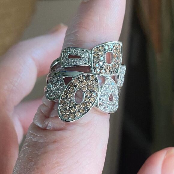 Champagne AAA CZ Rhodium and Ruthenium Brass Statement Ring Size 9 - Picture 5 of 8
